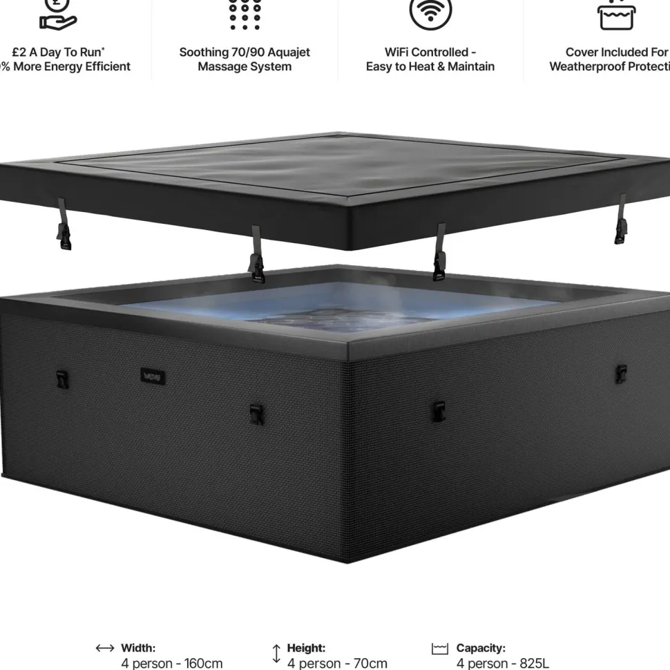 Ulkoporeallas Wave Spa Garda, 6 hlöä, 90 suutinta, WiFi, neliö, koottava, musta