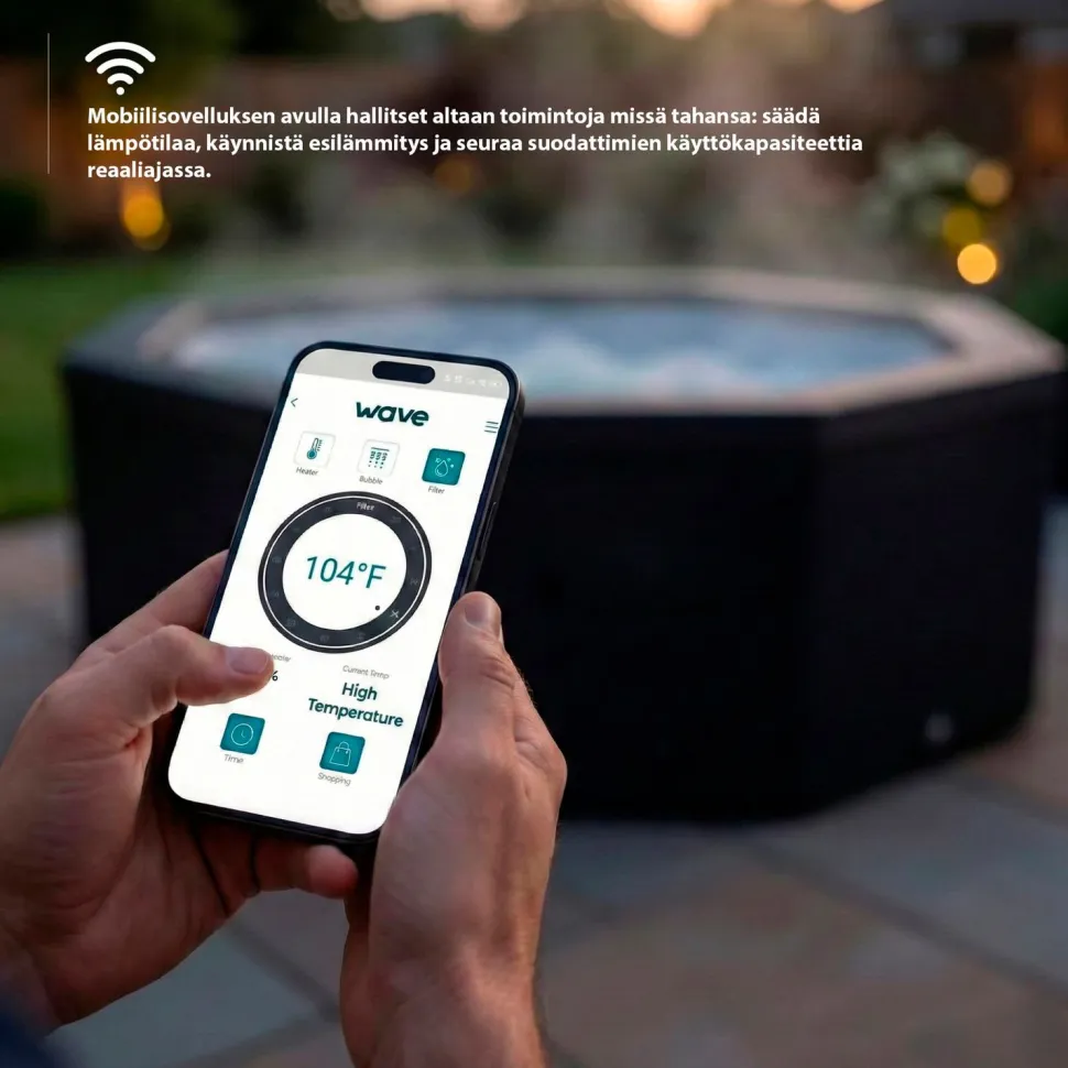 Ulkoporeallas Wave Spa Garda, 6 hlöä, 90 suutinta, WiFi, neliö, koottava, musta