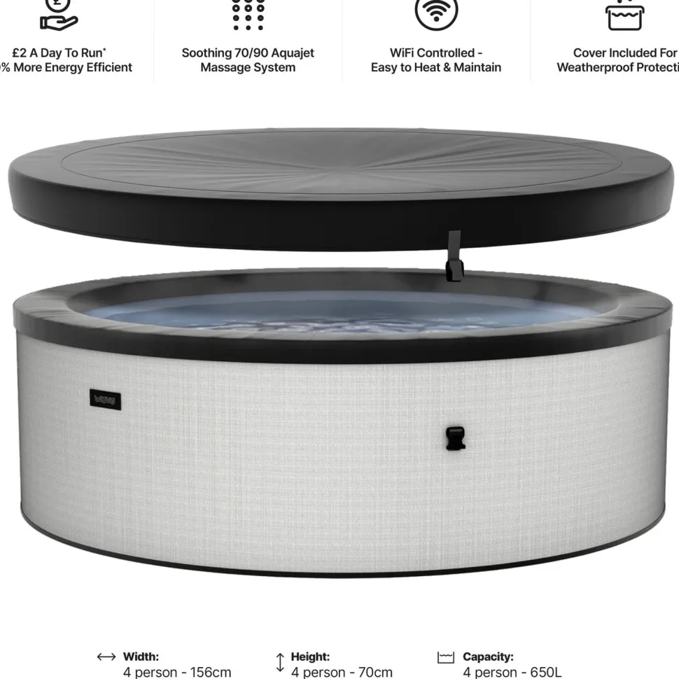 Ulkoporeallas Wave Spa Tahoe, 4 hlöä, 70 suutinta, WiFi, pyöreä, koottava, harmaa