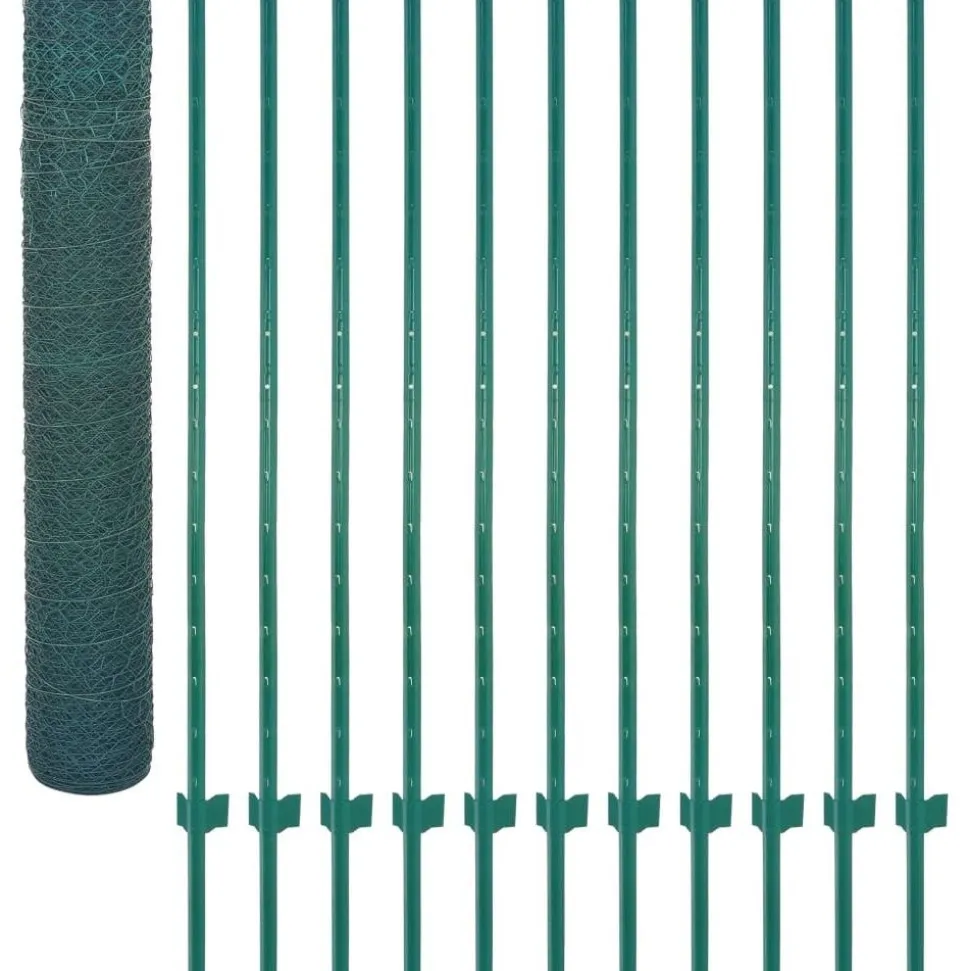 Verkkoaita tolpilla teräs 25x1.5m silmäkoko 13mm vihreä